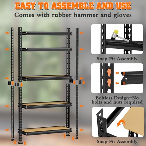 LEVELEVE 5-Tier Storage Shelving Unit, Metal, for Kitchen, Garage, Laundry Room, Adjustable, 35" L x 16" W x 70" H, Rectangular, 2 Pack - size: 35" L x 16" W x 69"