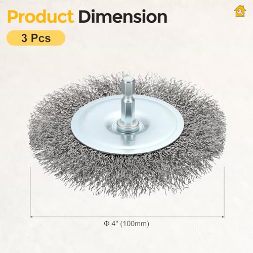 3pcs 4in Wire Wheels for Drill with 1/4in Hex Shank, Carbon Steel - size: 4 inch(0.012in Wire)