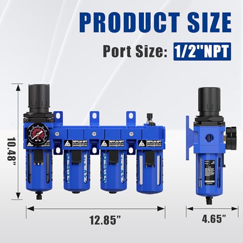 1/2" NPT Compressed Air Filter Regulator Lubricator Combo,Oil Water Separator,Brass Cartridge with Double Desiccant - Gauge(0-150 psi), Poly Bowl, Semi-Auto Drain, Bracket - color: 4 Stage, size: 1/2'' NPT
