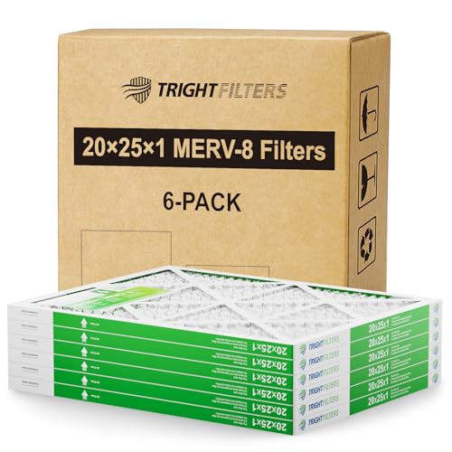 TRIGHTFILTERS 20x25x1 Air Filter 6 Pack, Durable MERV 8 Pleated Home HVAC AC Furnace Filters, Lightweight Compact Air Conditioner Filter Replacement - size: 20x25x1-6pack