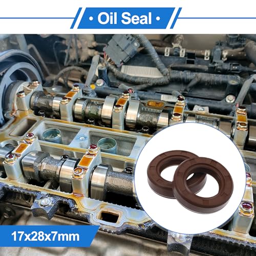 Universal Oil Seal TC Double Lip W Steel Spring Seal Ring Rotary Shaft Seal 17x28x7mm High Pressure FKM Rubber Brown 2 Pcs - size: 17x28x7mm