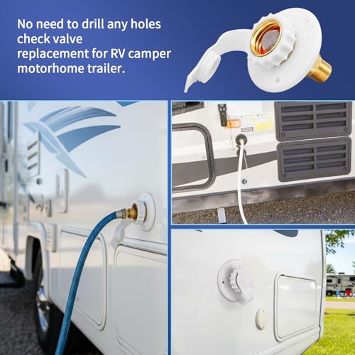 Boltigen RV Water Inlet Replacement Check Valve, Brass City Fresh Water Fill Inlet Flange, 3/4'' NH Female to 1/2'' NPT Male Hose Connector with Backflow Preventer for RV Camper - color: White Small Flange