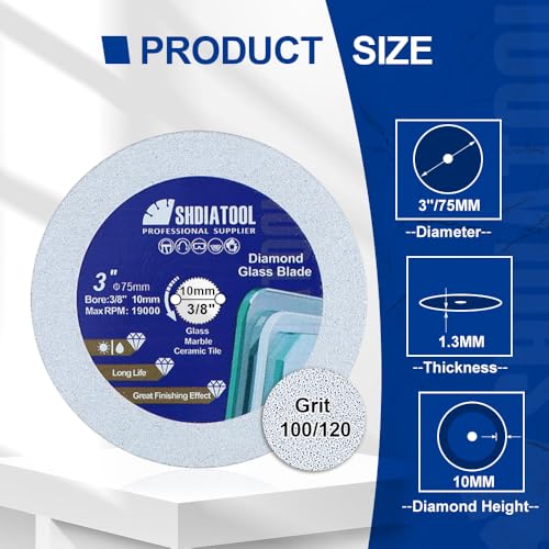 SHDIATOOL 3 Inch Diamond Glass Cutting Disc, Ultra-Thin Tile Blade, 5 Pack - size: 3inch/75mm