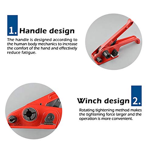 MYFAMIREA Heavy Duty Poly Strapping Tensioner and Cutter Manual Banding Tools Windlass for 1/2" -3/4" Width Polyester Polyproplyn Strap - Passion Red - style: Tensioner-Passion Red