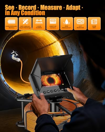 Sewer Camera 100ft w/ 23mm 1080P Probe, 8500mAh, 32GB Audio & Video Record