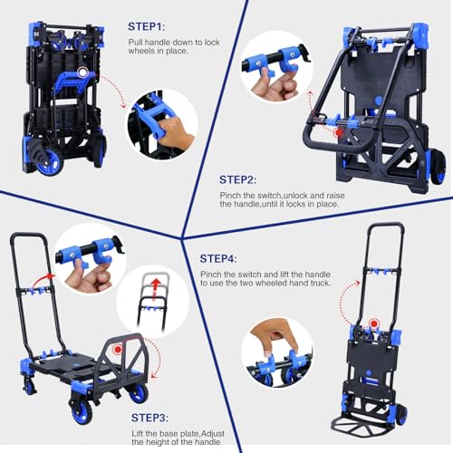 2 in 1Hand Truck Dolly Foldable with Basket,Folding Dolly Cart 330lb - color: B-blue