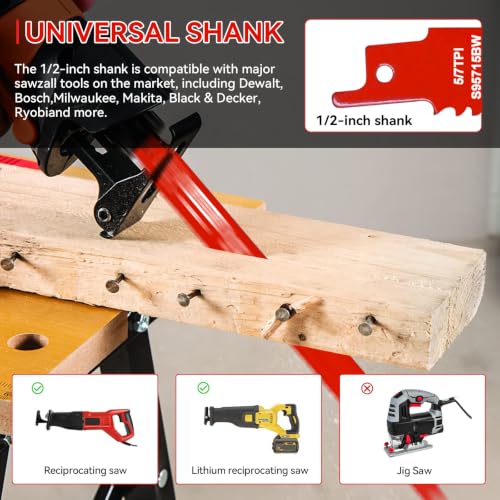 15 Pack 9 Inch 5/7 TPI Reciprocating Saw Blades for Nail-Embedded Wood - size: 9 Inch 5/7TPI