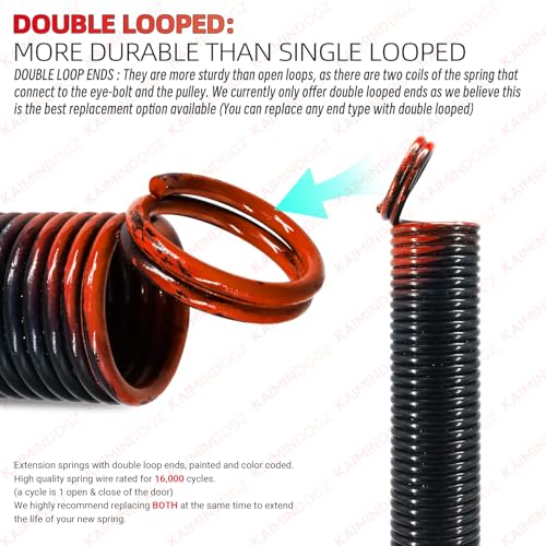 Pair of 70lb. Heavy Duty Garage Door Extension Springs Stretch Springs, 25" Long,Double Loop Ends, High Precision Electrophoresis Black Coated, MIN 16,000 Cycles, for 7ft High Garage Doors - size: 70LB-Orange