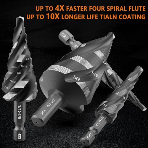 MABLEVI 12 Pcs HSS Four Spiral Flute Step Drill Bit & Countersink Set - size: 12 Pieces