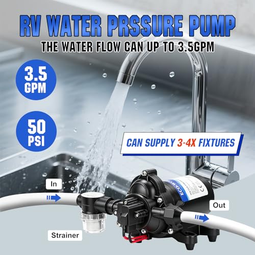 ECO-WORTHY RV Water Pump 12Volt 3.5GPM 50PSI 12V Fresh Diaphragm Pump with Pressure Switch and Self-Priming for RV Yacht Garden Sprayer Food Truck - color: Black 2
