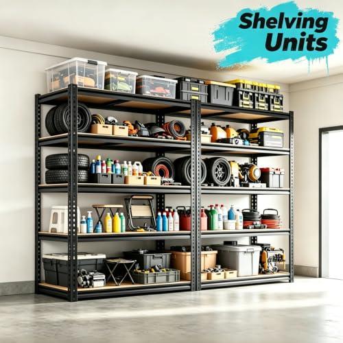 Garage Storage Shelves Heavy Duty Garage Shelving Units 60" x 28" x 12"in Metal Shelving 5 Tier Adjustable Rack Shelfs 2000LBS Suitable For Garage Basements, Warehouses, Kitchens, and Storage Rooms - size: 60" H x 28" W x 12" D