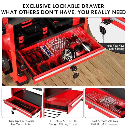 KSVO Power Tool Organizer Wall Mount with Drill Rack & Locking Drawers