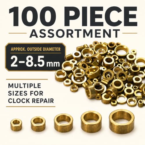 100 Piece Brass Clock Bushes for Pivots, Assorted Sizes 2mm-8.5mm