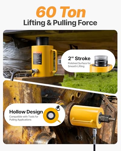 Vevor 60T 2 Inch Hydraulic Cylinder Jack Hollow Single Acting Hydraulic Ram Cylinder 50mm Hydraulic Lifting Cylinders for Riggers Fabricators (60T 2 Inch Hollow): Industrial & Scientific