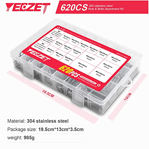 620PCS M4 M5 M6 Heavy Duty Bolts and Nuts Assortment Kit, 304 Stainless Steel, Includes 13 Most Common Sizes - color: 620PCS m4 m5 m6 Bolts and Nuts Kit
