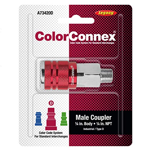 ColorConnex Coupler, Industrial Type D, 1/4" MNPT, 1/4 Body, Red - A73420D, 2.88 Ounce (Pack of 1) - color: Red, size: 2.88 Ounce (Pack of 1)