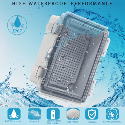 Outdoor Waterproof Electrical Box Junction Box Weatherproof IP67 ABS Plastic Enclosure Switch Router Project Box Electronics Enclosure with Mounting Plate Wall Bracket Clear 5.9"x3.9"x2.8" - color: Clear, size: 5.9" x 3.9" x 2.8"