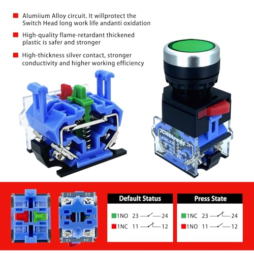 IP67 Waterproof Push Button Switch Box, Emergency Stop & Green Momentary Start/Stop Control Station with Anti-Misoperation Protective Cover, Outdoor Industrial Use, 1NO 1NC Contacts, 22mm - color: Green/emergency stop button switch box