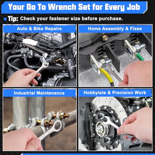 10PCS Super-Thin Mini Wrench Set Standard Metric 4mm-11mm Stainless Steel Ignition Wrenches Open End and Box End Combination Wrench Set for Tight Spaces, Circle Ring, Gate Clip in Pouch - size: Ultra-Thin Metric