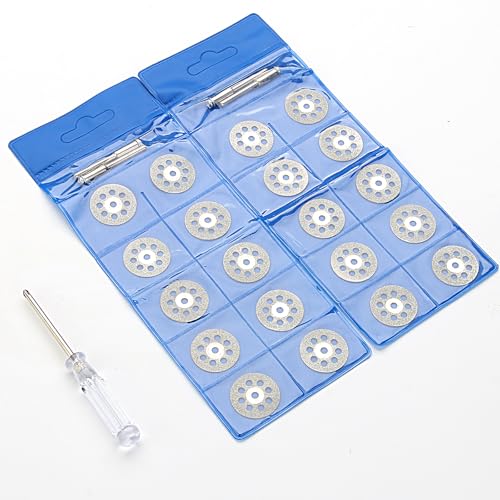 20 PCS Professional 545 Diamond Cutting Discs,Diamond Cutting Wheel Kit for Dremel Rotary Tools | 22mm Blades + 4 Mandrels & Screwdriver
