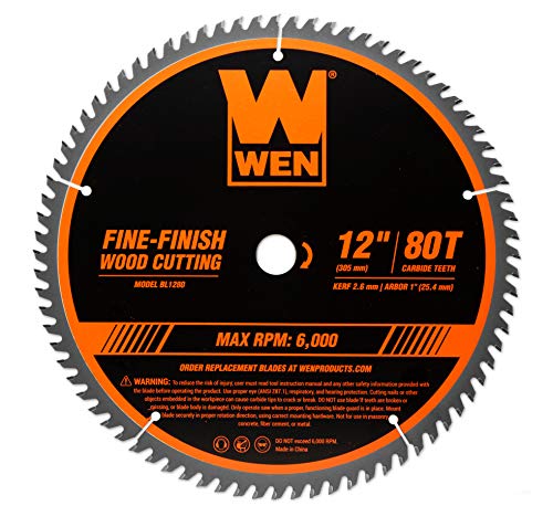 WEN BL1280 12-in 80-Tooth Fine-Finish Professional Woodworking Saw Blade for Miter Saws and Table Saws & BL1248 12-in 48-Tooth Carbide-Tipped Professional Woodworking Saw Blade
