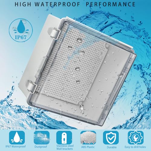 Waterproof Electrical Box with Mounting Plate, IP67 Junction Box Stainless Steel Latch Hinged Clear Cover Project Enclosure with Wall Bracket and 2 Glands 8.3" x 8.3" x 3.9" - color: Clear, size: 8.3" x 8.3" x 3.9"