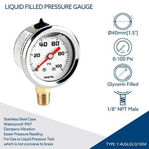 SENCTRL 0-100 Psi Fuel Pressure Gauge, 1/8" NPT Lower Mount - size: 0-100 Psi, style: Lower Mount