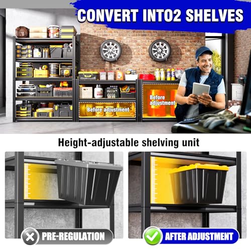 71"H Heavy Duty Garage Shelving - 1900 LBS Capacity 5-Tier Metal Storage Shelves, 71"H x 28"W x 12"D Adjustable Steel Utility Rack, Compact Storage Shelf for Pantry, Closet, Basement, Shed - Black - size: 28"Wx12"Dx71.2"H
