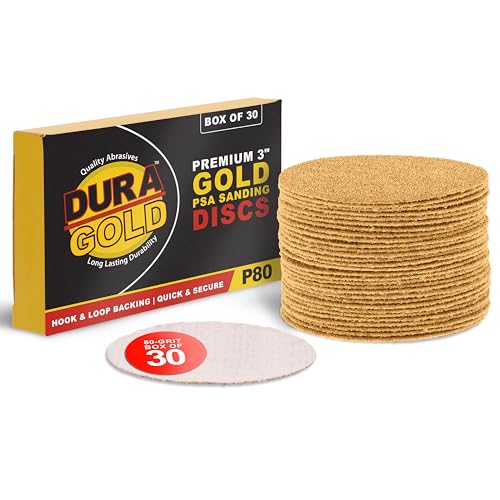 Dura-Gold - Premium - 80 Grit 3" Gold Hook & Loop Sanding Discs for DA - size: 80-Grit