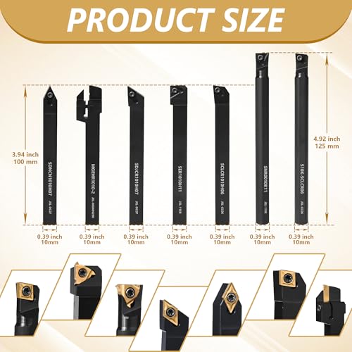 VerRich 28PCS Kit Indexable Lathe Turning Tools,7PCS 3/8"10mm Shank Boring Bar Metal Turning Tool Holder with 21PCS Carbide Inserts for Boring Cutting Grooving Turning Threading - size: 7PCS 3/8"10mm Holders+21PCS Inserts