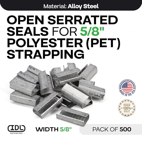 IDL Packaging Open Serrated Seals for 5/8" Strap Width Polyester (PET) Strapping (Pack of 500) – Increased Load Securement Due to Serrated Design of Strapping Clips - color: Pack of 500, size: 5/8"