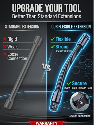 1/2 flexible shaft extension extender torque socket wrench ratchet drive bar bendable spring steel flex reach tool long connecting rod electric impact drill adapter set for Hard to Reach(10in*2) - color: 10in*2