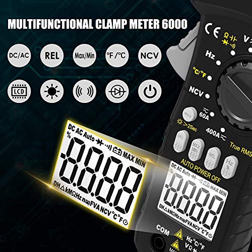 AIOMEST Digital Clamp Meter, TRMS 6000 Counts Multimeter NCV Tester for AC/DC Voltage Current Capacitance Temp Frequency Resistance Measuring with Backlit AI-7200B - color: AC&DC Amp Clamp Multimeter