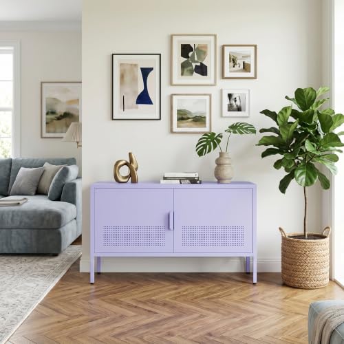 Wide Metal TV Stand Storage Cabinet with Accent Cabinet, Entertainment Center Cabinet for Home, Locker for Office Living Room for Office Home, Entryway and Hallway Purple - color: Lilac, style: TV stand-22"H-OL