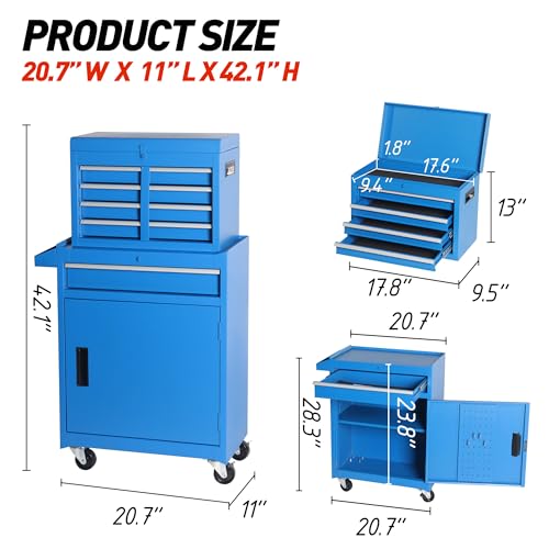 5-Drawer Rolling Tool Chest with Detachable Top Toolbox - color: Blue, style: 5 drawer-detachable