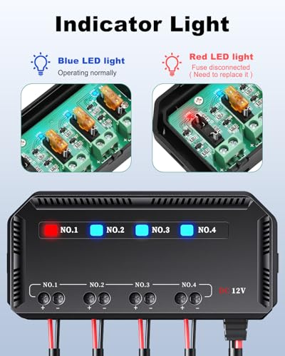 12V Fuse Block, 20A Motorcycle Fuse Relay Box Kit with LED Warning Indicator 4 Circuits, Motorcycle Fuse Box Holder Automotive Fuse Block for Vehicle Car Motorcycle ATV UTV