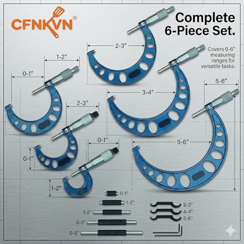 Outside Micrometer Set, 0-6 Inch 6 Piece Precision Machinist Tool