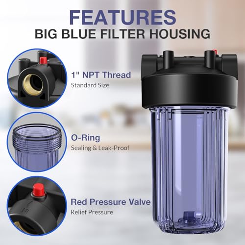 SimPure Whole House Water Big Filter Housing (DB10C), 10" x 4.5", Blue for Whole Home Water Filtration, Sediment Water Filter System for Well, 1" NPT Brass Port (Clear Housing) (Pack of 2) - size: 1 Count (Pack of 2), style: System - Clear (10 Inch x 4.5