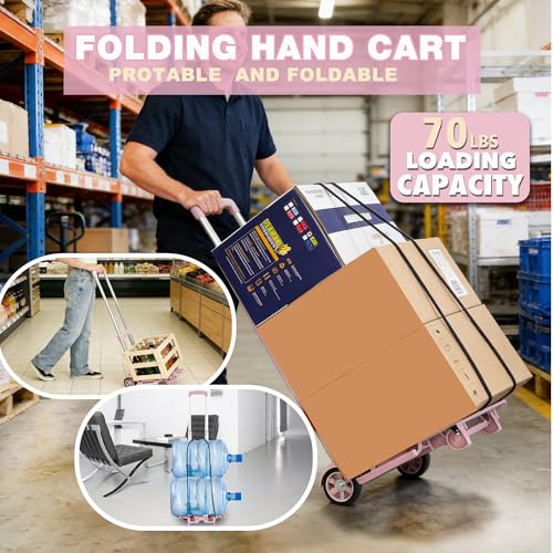 Folding Dolly Pink Hand Cart,Folding Hand Truck Aluminum Trolley - color: 2 Wheel Aluminium Pink