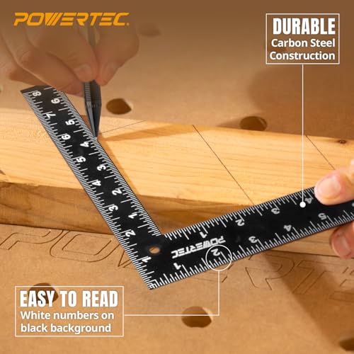 POWERTEC Carpenter Square 8" x 12" - L Square Ruler, Right Angle Square Tool, Woodworking Square for Carpentry, Construction, DIY, 2PK (80035-P2) - style: 8" x 12" Square