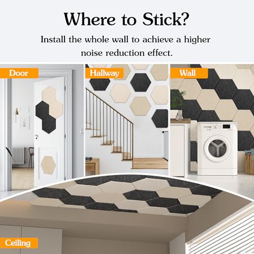 Acoustic Panels, Magrowill 12-Pack Soundproof Wall Panels 14 X 12 X 0.4 Inches, Sound Absorbing Panels with Full Self-Adhesive, Interior Wall Decor Felt Tiles Board - color: 01-Dark Camel/Camel/Dark Gray, size: Large Hexagon