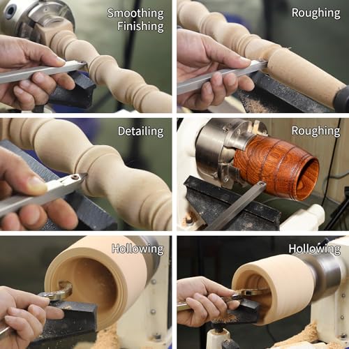 6PCS Full Size Carbide Wood Lathe Turning Tools Set with Rubber Grip