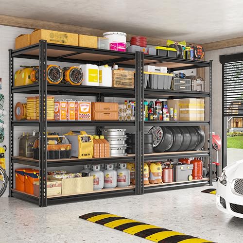 REIBII 2 Pack Garage Shelving, 2400LBS Each,Heavy Duty Storage Shelves - color: Black