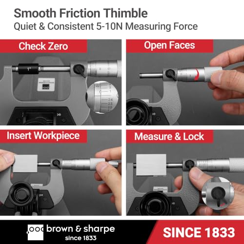 Brown & Sharpe 1-2" Outside Micrometer, 0.001" Graduation, Carbide Faces - size: 1-2 Inch