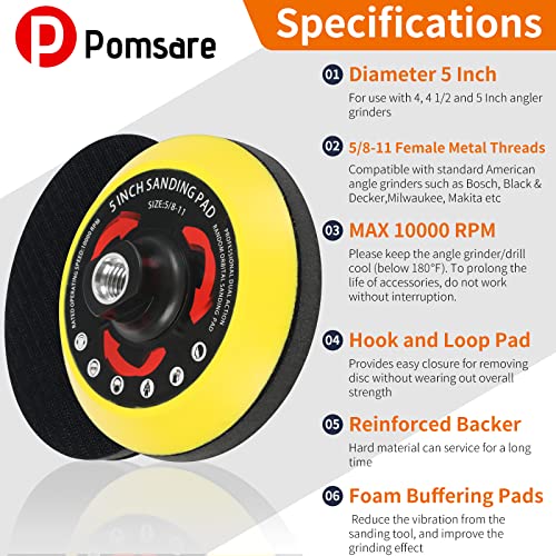 Pomsare 80 PCS Angle Grinder Sanding Discs, 5 Inch Hook & Loop Pad Kit - style: Reinforced 5 Inch 83 PCS