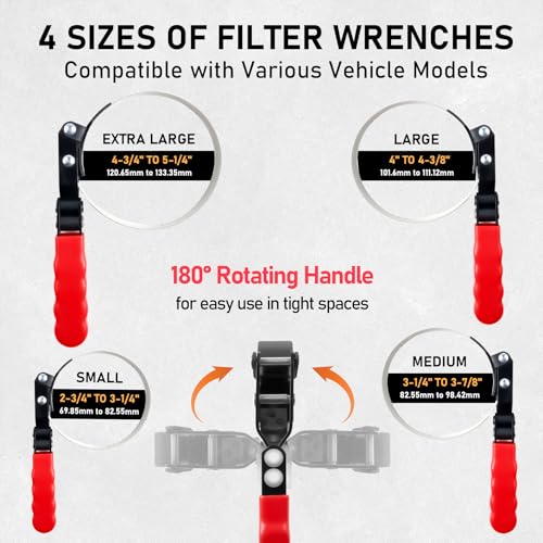 KOOPOOL 8Pc Oil Filter Wrench Set – Fits 2-3/4" to 5-1/4"