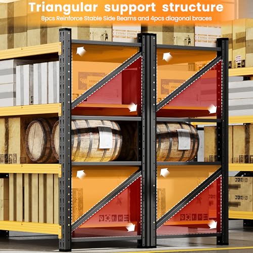 48” Wide Heavy Duty Metal Garage Shelving, Adjustable Storage Shelf - color: Black Yellow, size: 48"Wx24"Dx70"H