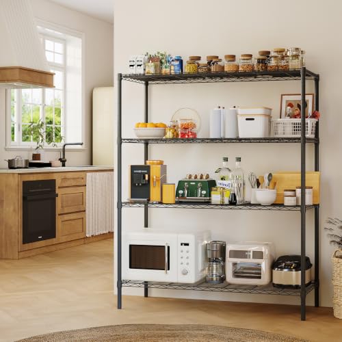GarveeTech Heavy Duty Garage Shelving Unit, 48 in L x 20 in D x 60 in H, Adjustable Wire Shelving Unit, 1200 LBS Load Capacity, 4-Tier Durable Metal Shelves for Garage, Pantry, Basement, Workshop - color: Black, size: 48 in L x 20 in D x 60 in H