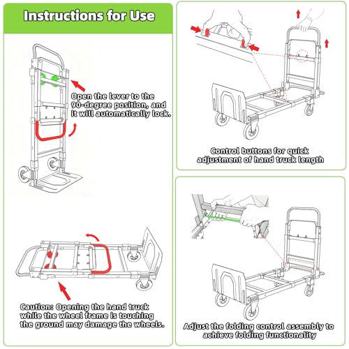 3 in 1 Folding Hand Truck, 600Lbs Capacity, Heavy Duty Collapsible Cart with Retractable Handle and 4 Rubber Wheels, Moving Dolly for Moving Home, Office, Food Service, Shopping Mall, Warehouse - color: Black