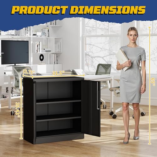 Metal Storage Cabinet, 35" Steel Garage Storage Cabinets with Lock - size: H35"